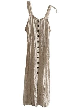 Japna Light Beige Sleeveless Button-Front Maxi Dress